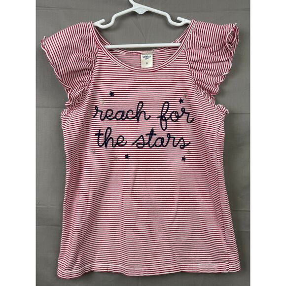 OshKosh B'gosh Girls Reach for the Stars Red Striped Shirt, Size 8 - Picture 1 of 5